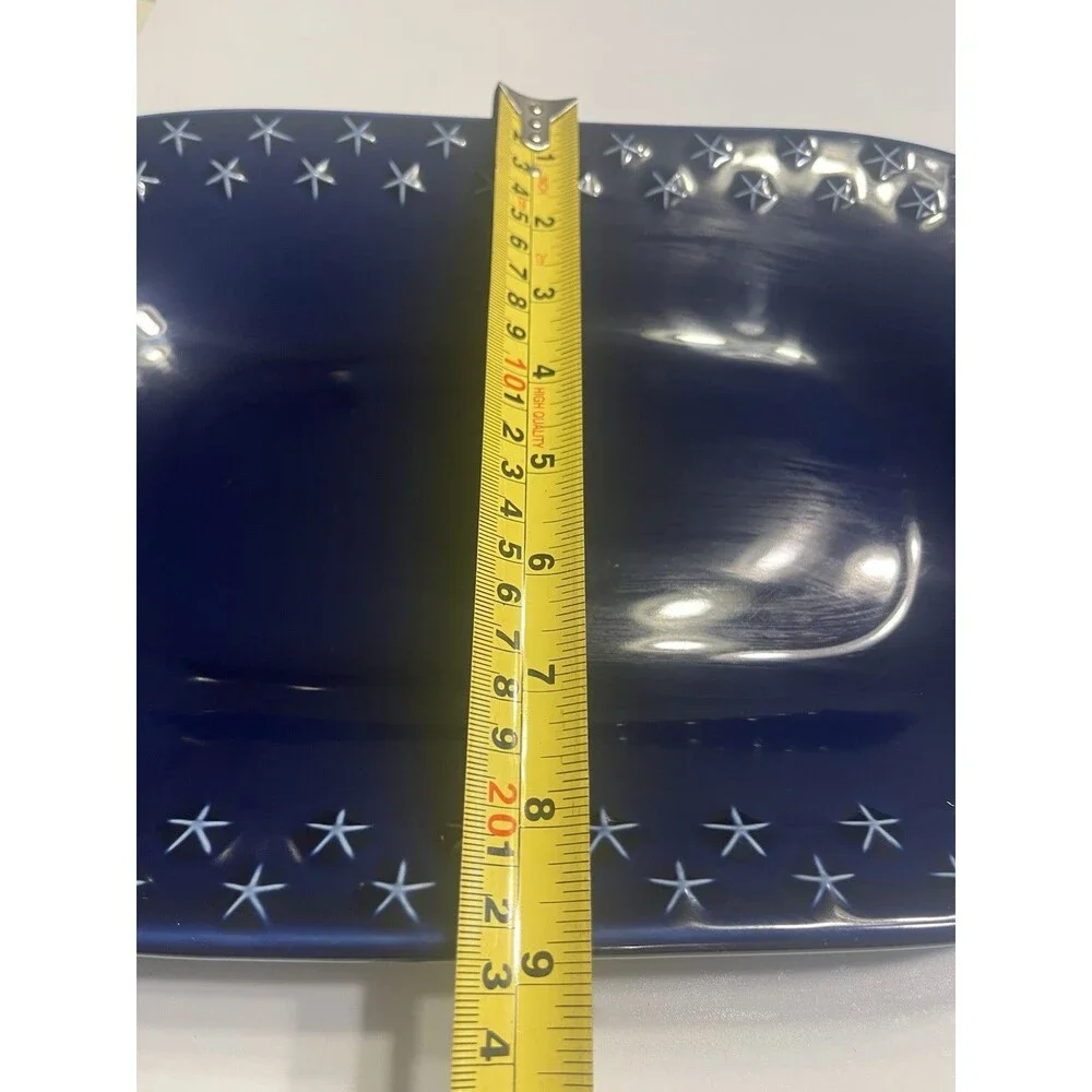 Longaberger Pottery Proudly American Cobalt Blue Stars Platter / Serving Tray